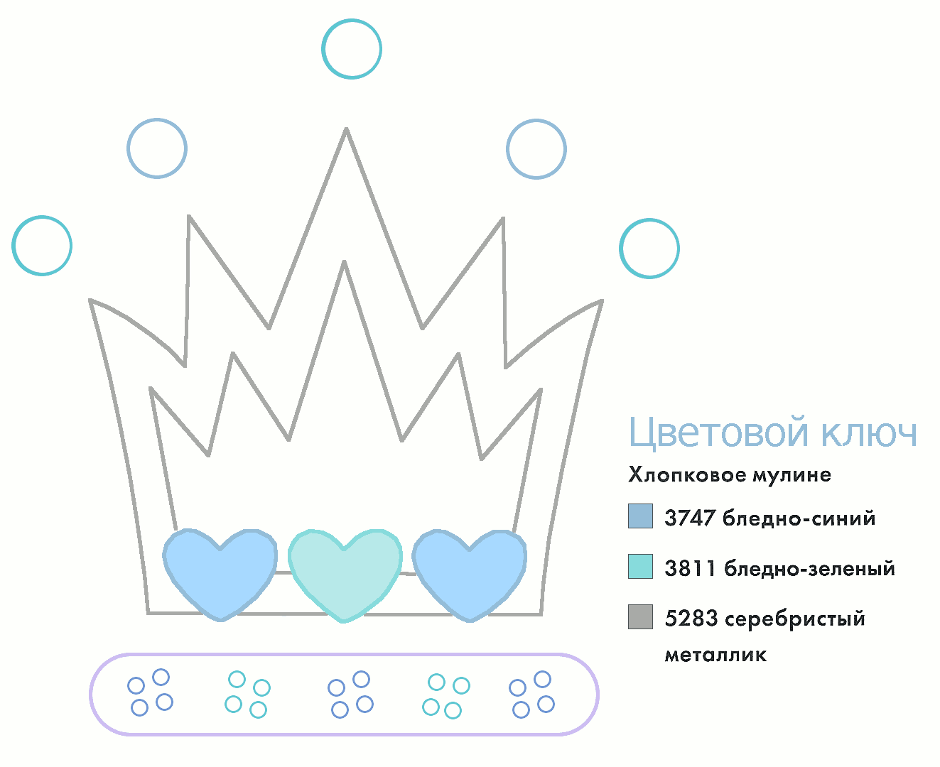 Схема венца для мешочка из органзы. Цветовой ключ.